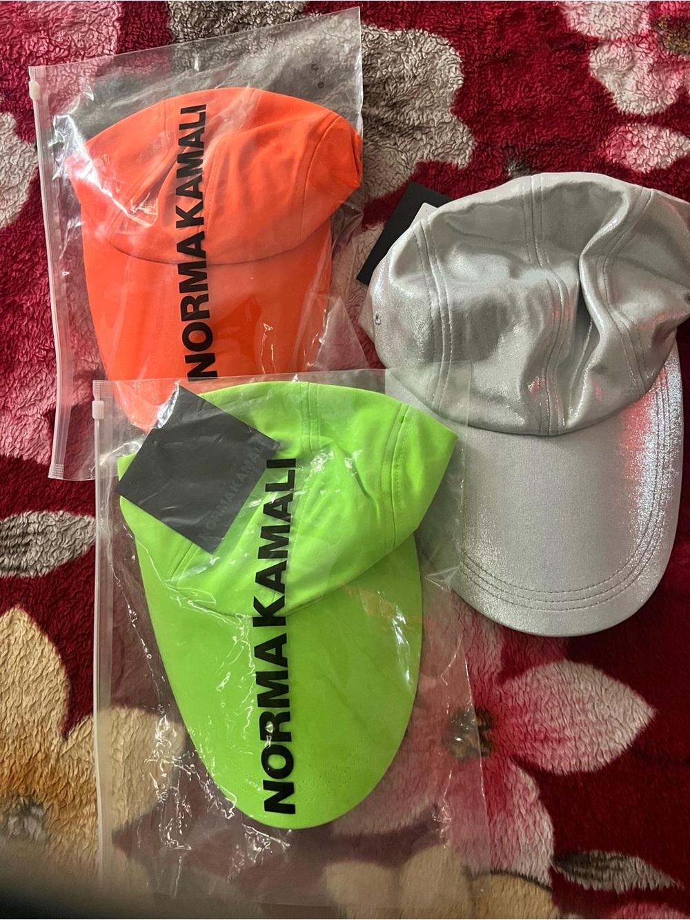 Norma Kamali Long bill baseball cap - Neon Green - Silver - Neon Orange